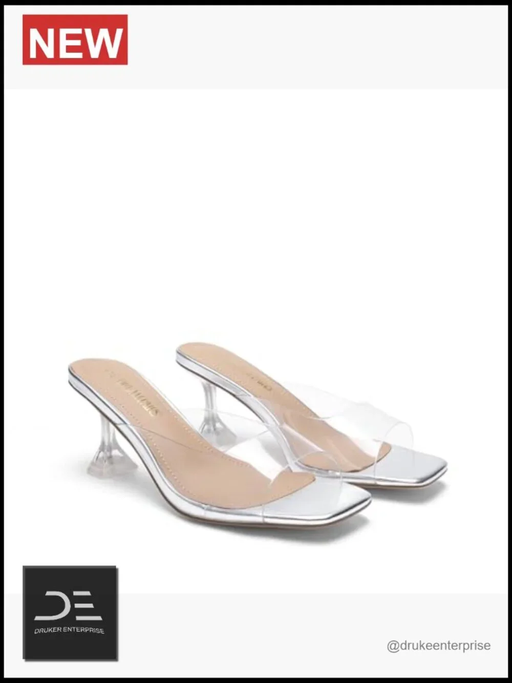 Clear Heeled Sandals Square Toe Transparent Stiletto Mules Slip On Shoes